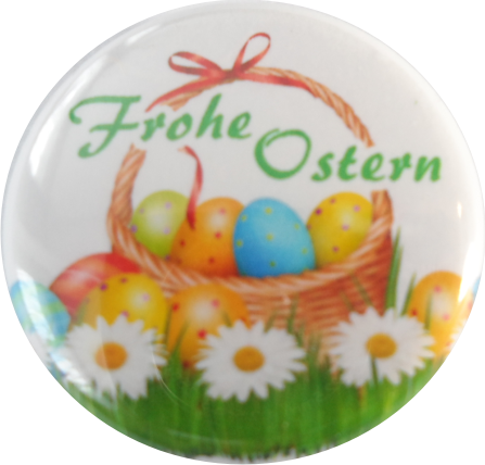 Frohe Ostern Button mit Eierkorb